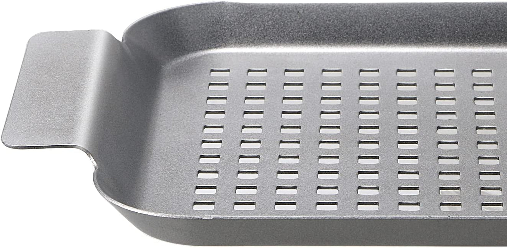 Grill Basket Set of 2 - Nonstick Grilling Tray Durable Grill Pans with Holes for Outdoor Grill Small and Big Topper Baskets BBQ Accessories for Vegetable, Fish, Meat, Seafood 11"X7" & 14"X10"