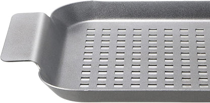 Grill Basket Set of 2 - Nonstick Grilling Tray Durable Grill Pans with Holes for Outdoor Grill Small and Big Topper Baskets BBQ Accessories for Vegetable, Fish, Meat, Seafood 11"X7" & 14"X10"