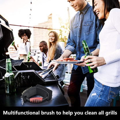 Grill Brush for Outdoor Grill, Brass Grill Cleaning Brush BBQ Cleaning Brush for Outdoor Grill, Multifunctional with Brass Bristle Scouring Pad and Scraper Grill Cleaner Brush and Scraper