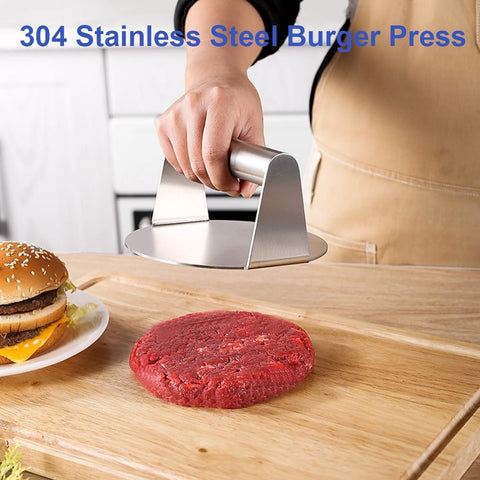 Image of Burger Press, 6.3” Stainless Steel round Burger Smasher, Non Stick Griddle Hamburger Press, Professional Griddle Accessories Kit for Flat Grill Cooking, Gift Package