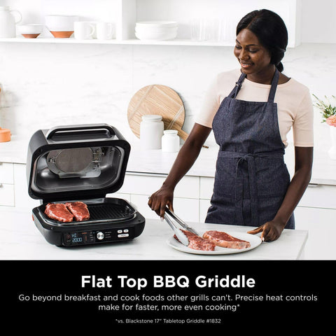 Image of IG601 Foodi XL 7-In-1 Electric Indoor Grill Combo, Use Opened or Closed, Air Fry, Dehydrate & More, Pro Power Grate, Flat Top Griddle, Crisper, Black, 4 Quarts