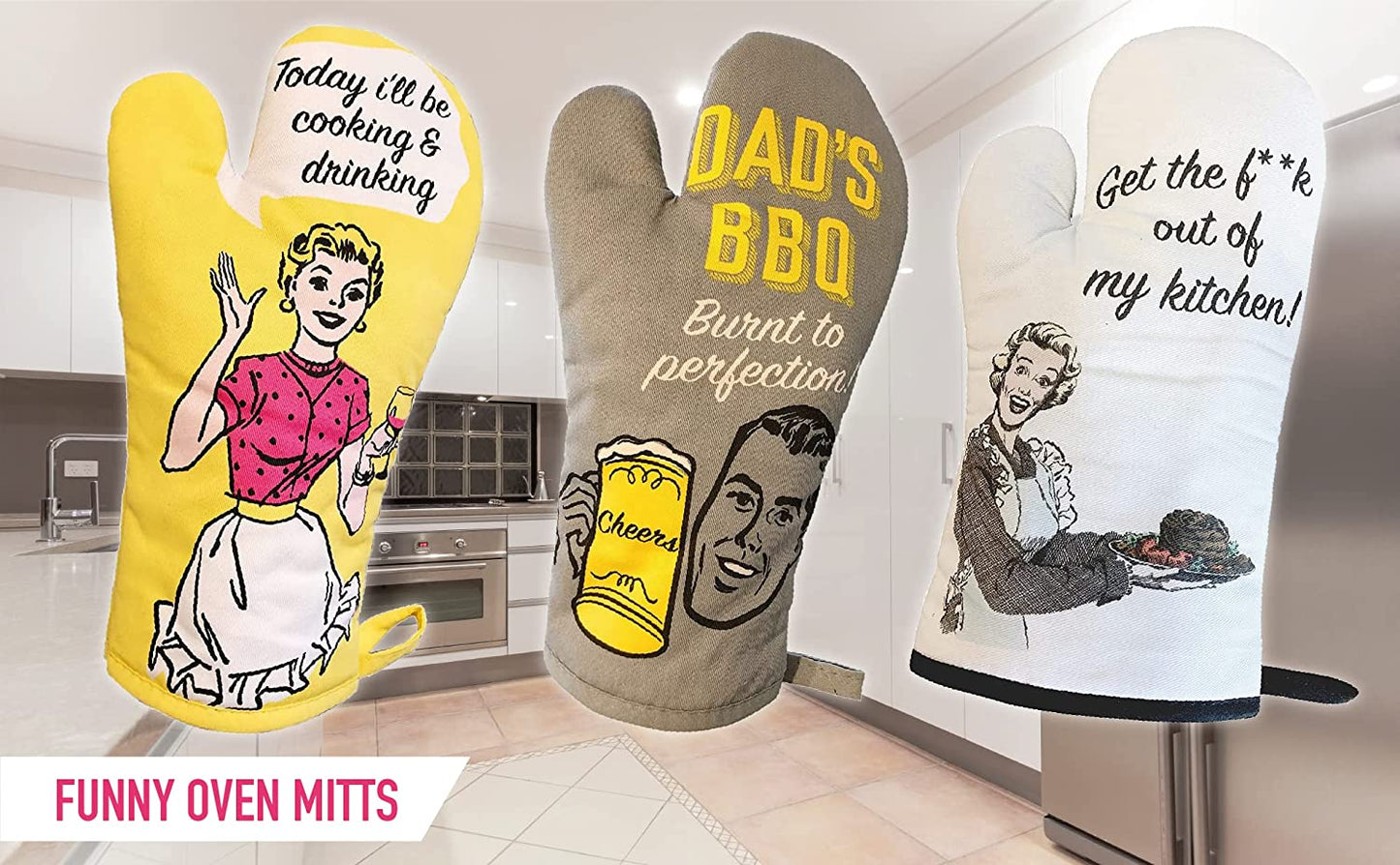 Funny Heat Resistant Oven Mitt for Cooking Grilling BBQ - Novelty Gift for Those Who Love to Cook (Out of My Kitchen!)