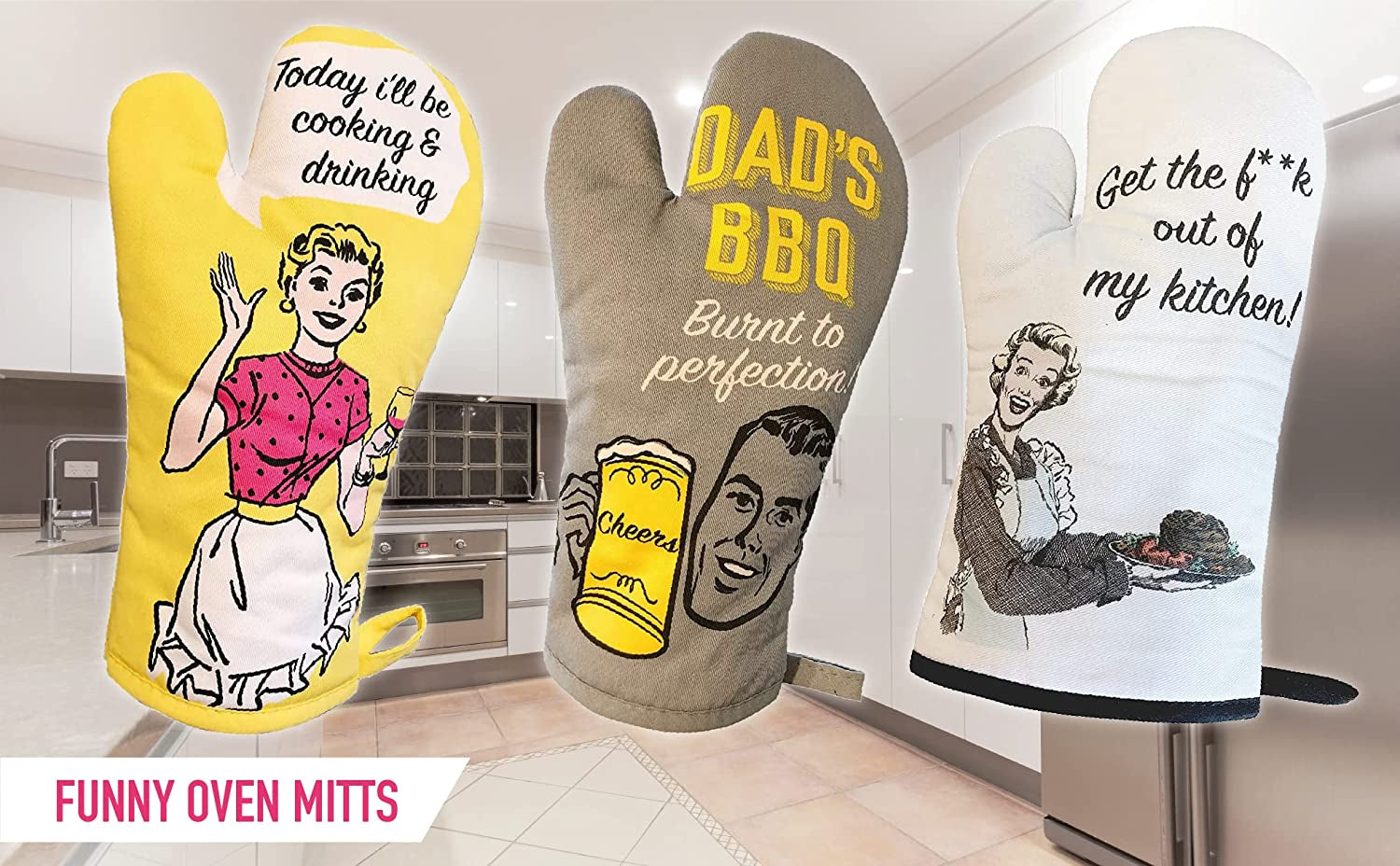 Funny Heat Resistant Oven Mitt for Cooking Grilling BBQ - Novelty Gift for Those Who Love to Cook (Out of My Kitchen!)