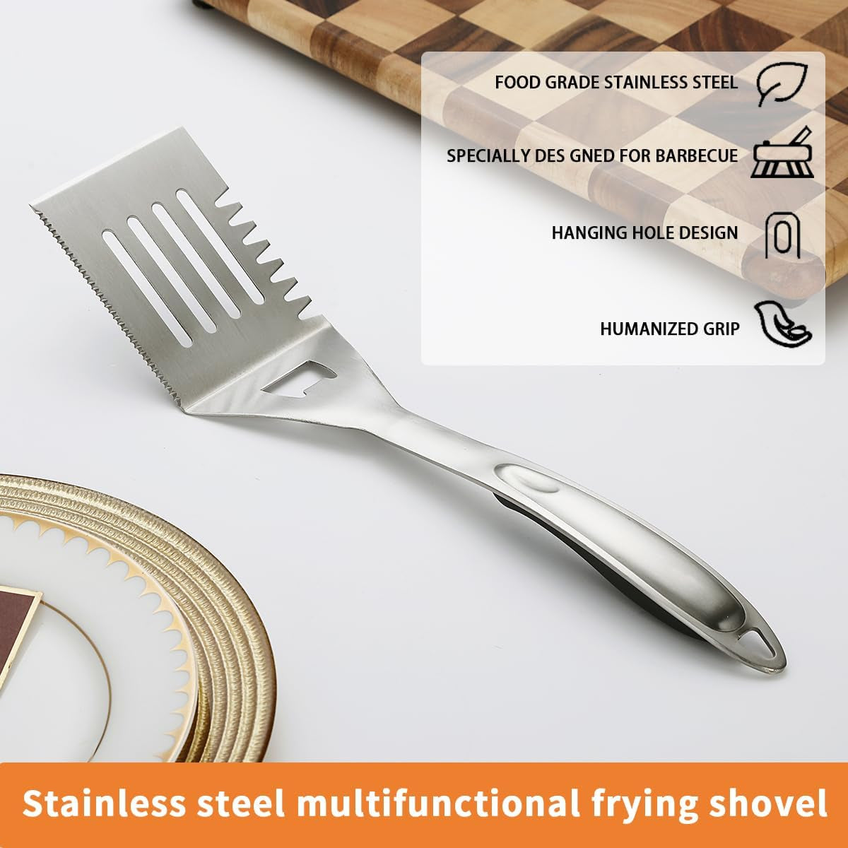 Evanda Grill Spatula, Stainless Steel Multifunction Barbecue Turner, Sturdy and Durable Handle, Heat Resistant, Great for Outdoor BBQ, Teppanyaki, Camping