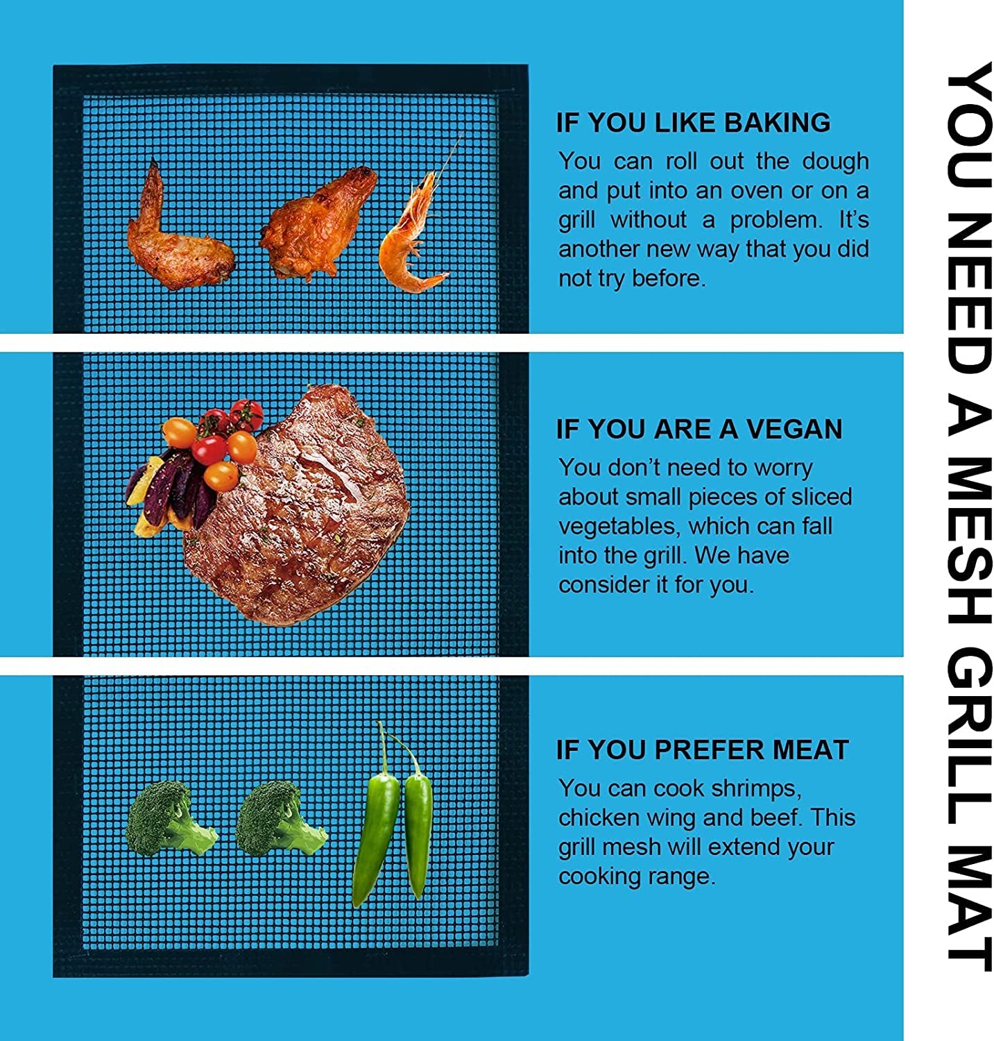 WOHLOPL Grill Mesh Mat, Non Stick BBQ Mesh Grilling Mats for Outdoor Grilling, Pellet Smoker, Gas, Charcoal Grill, Heavy Duty, Reusable, Easy to Clean, 15.75X 13 Inch (2 Pcs)