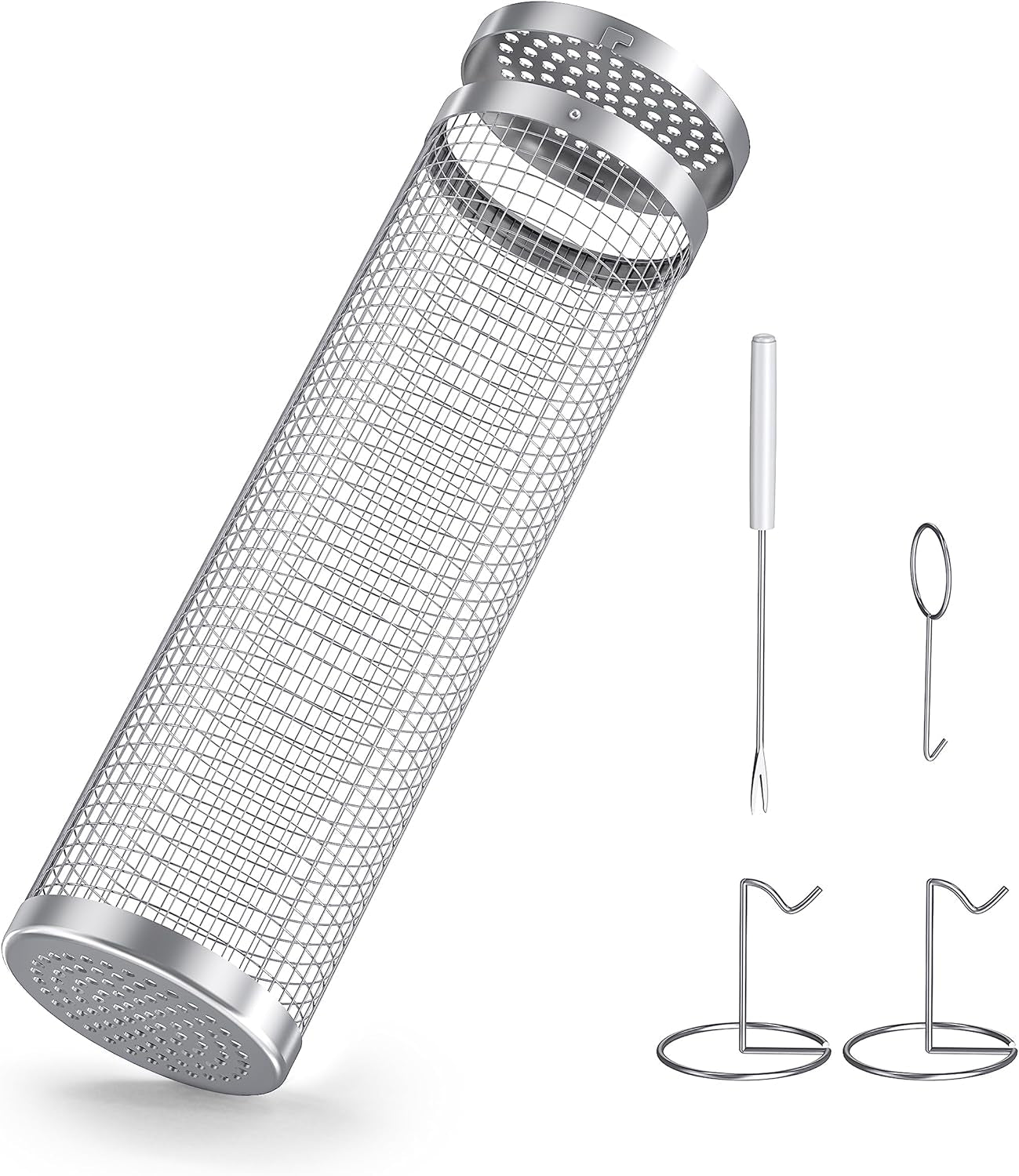 BLOOPIC Grilling Accessories Camping Barbecue Bbq Accessories for Outdoor round Grill Mesh Portable Kitchen Cooking Accessories Tools for Vegetables Steak Large (12.24 X 3.78 X 3.74 Inch)