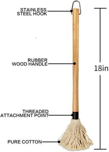 Miso 18 Inch Grill Basting Mop Wooden Long Handle with 4 Extra Replacement Heads for Grilling & Smoking