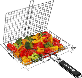 Grill Basket  Grill Basket Stainless Steel BBQ Grilling Basket Large Folding Grill Basket with Removable Handle. Grill Basket for Fish,Vegetables . Grill Accessories BBQ Accessories Grilling Gifts for Men Dad .