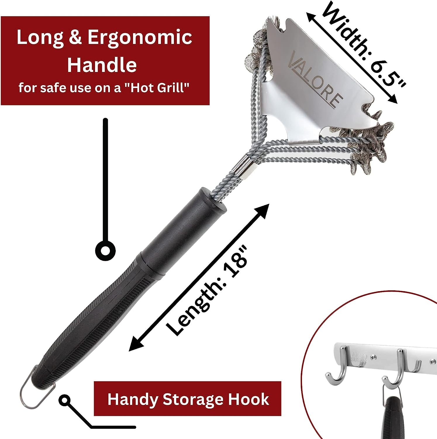 Valore Safe Grill Brush for Outdoor Grill Bristle Free Stainless Steel BBQ Grill Scraper BBQ Brush for Grill Cleaning BBQ Accessories Gifts for Dad