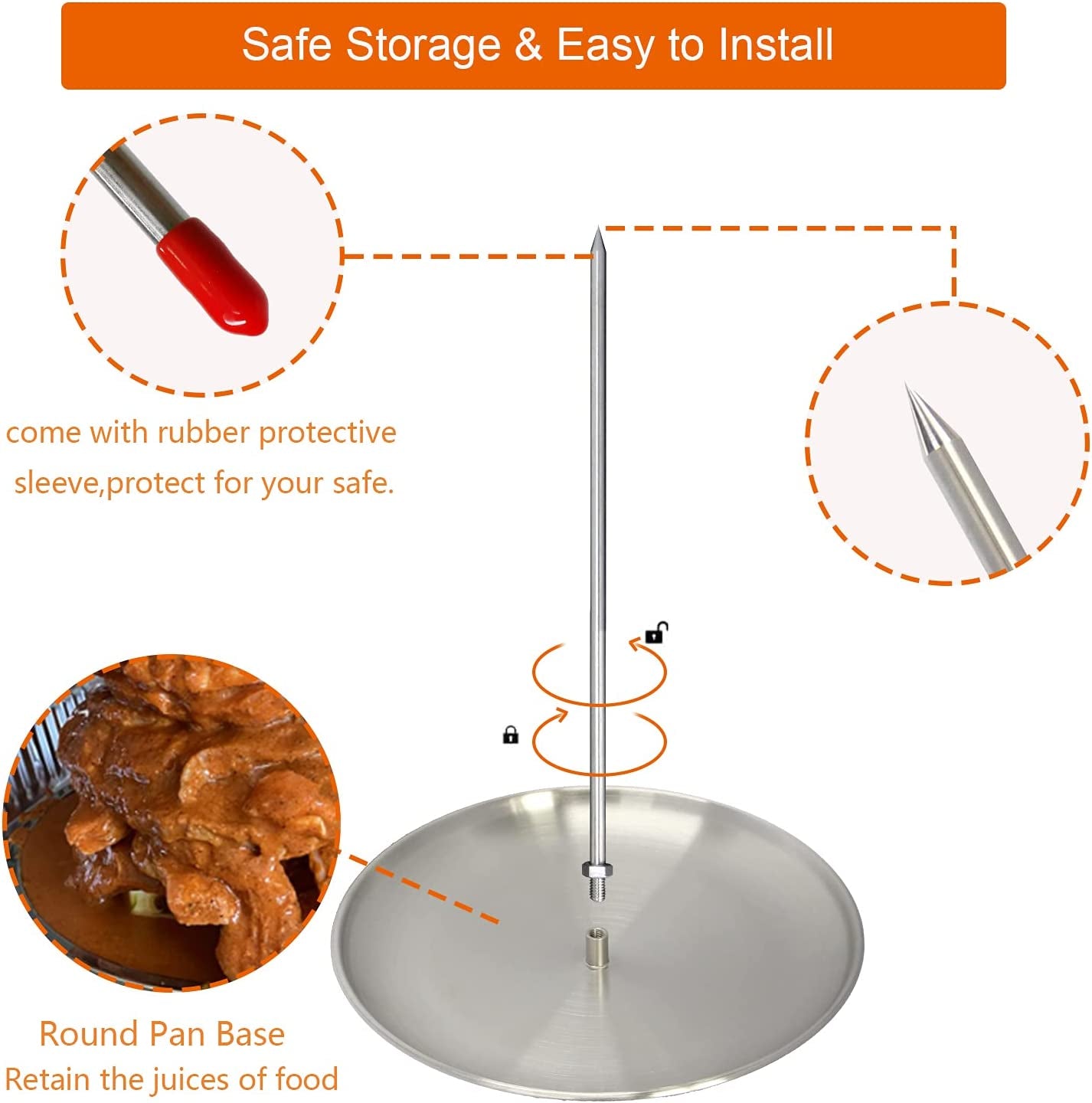 Upgraded Vertical Skewer Turkey Fryer Stand Kit, BBQ Turkey Fryer Accessories Poultry Turkey Hanger Chicken Rack for Grill Meat Spit Stainless Steel (With 1 Base,3 Skewers, and 2 Chicken Hangers)
