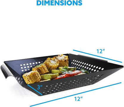Kona Extra Large Grill Basket for Veggies - Premium Nonstick Grilling Basket/Grill Net - Essential Grilling Accessories for Outdoor Grill & BBQ, 14X13X4 Inches