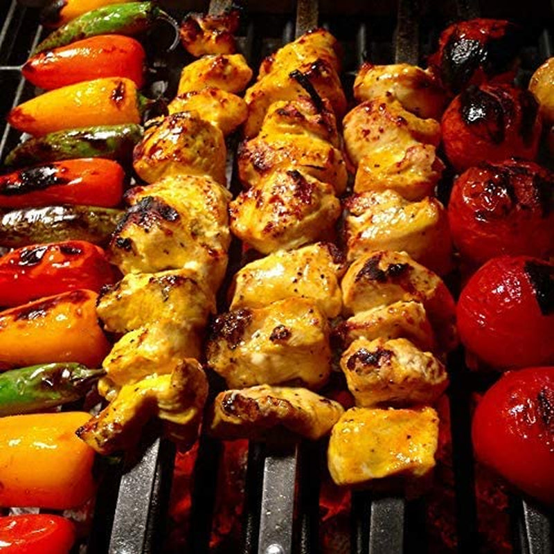 Goutime Kabob Skewers,23 Inch Long,1 Inch Wide, Metal Stainless Steel BBQ Skewer with Wooden Handle for Grilling Koubideh Persian Brazilian Chicken Shish Kebab,Set of 7 with Bag