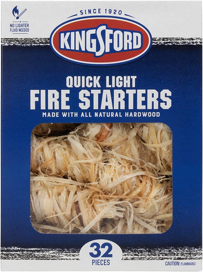 Quick Light Fire Starters | Wooden Fire Starters Made with All Natural Hardwood for Grilling, Campfires, & Outdoor Fireplaces | 32 Count Fire Starter Rolls