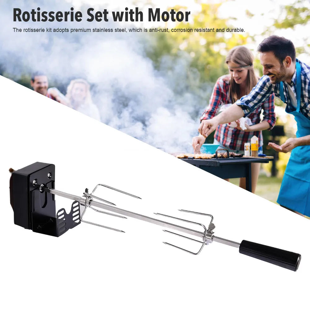 Rotisserie Set with Motor Stainless Steel Automatic BBQ Rotisserie Kit Grill for Grilling Hot Dog Chicken Steak Camping BBQ Tool