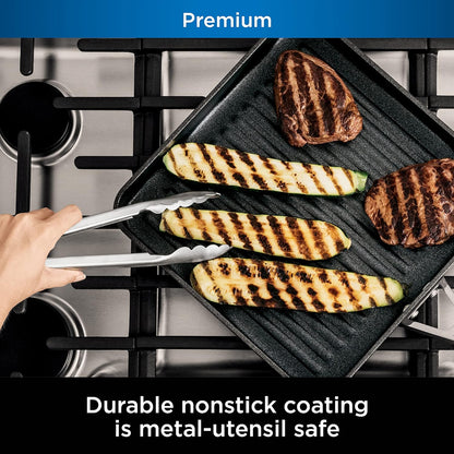 C30528 Foodi Neverstick Premium 11-Inch Square Grill Pan, Hard-Anodized, Nonstick, Durable & Oven Safe to 500°F, Slate Grey