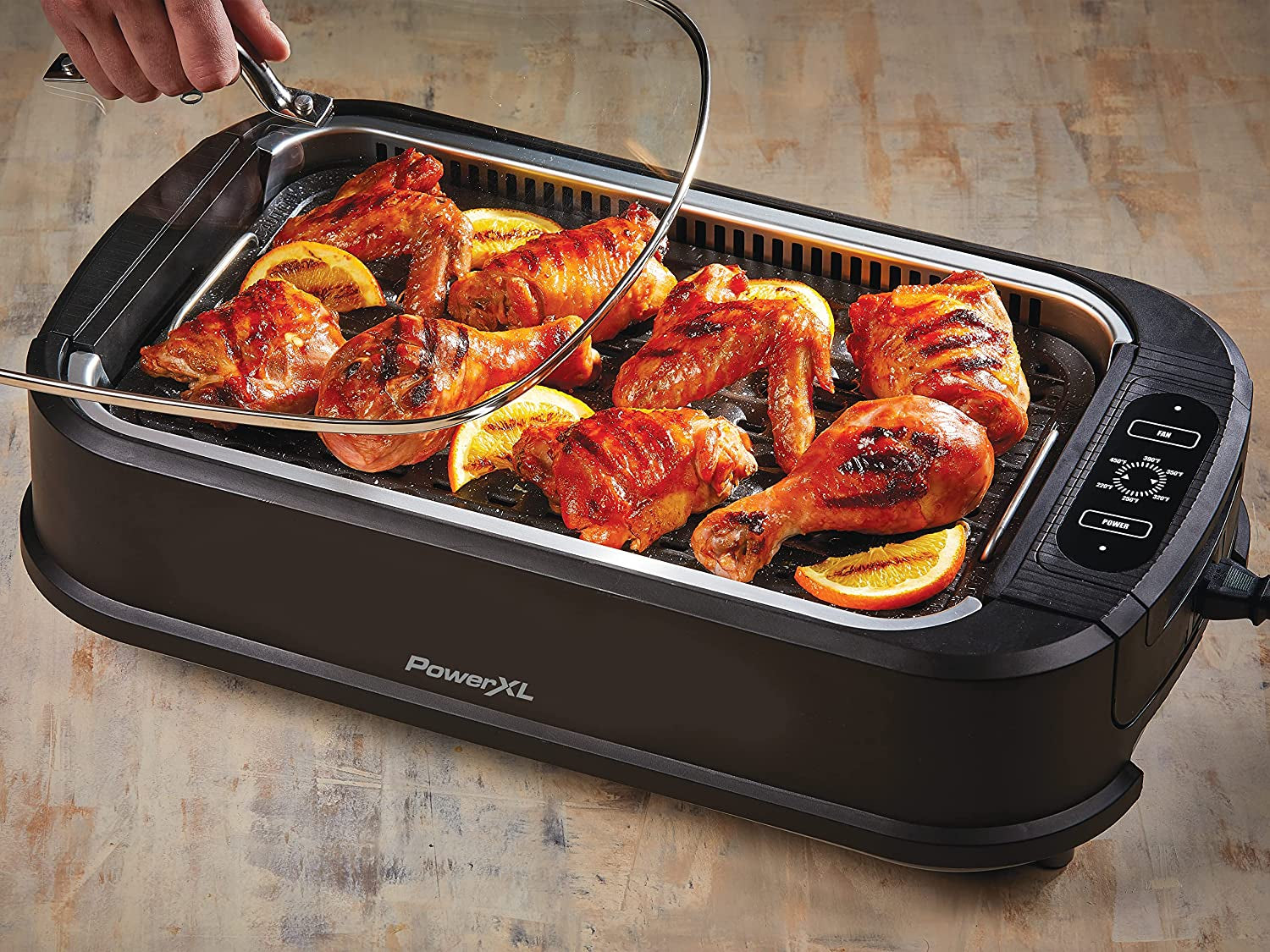 Power XL Smokeless Electric Indoor Removable Grill and Griddle Plates, Nonstick Cooking Surfaces, Glass Lid, 1500 Watt, 21X 15.4X 8.1, Black