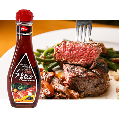 WOORI CHAM SAUCE Korean BBQ Soy Sauce, #1 Steak Sauce in Korea, Magic Sauce for Korean BBQ, Kalbi, Bulgogi, and Pickles, (10.6Oz, 1) (3 Pack)
