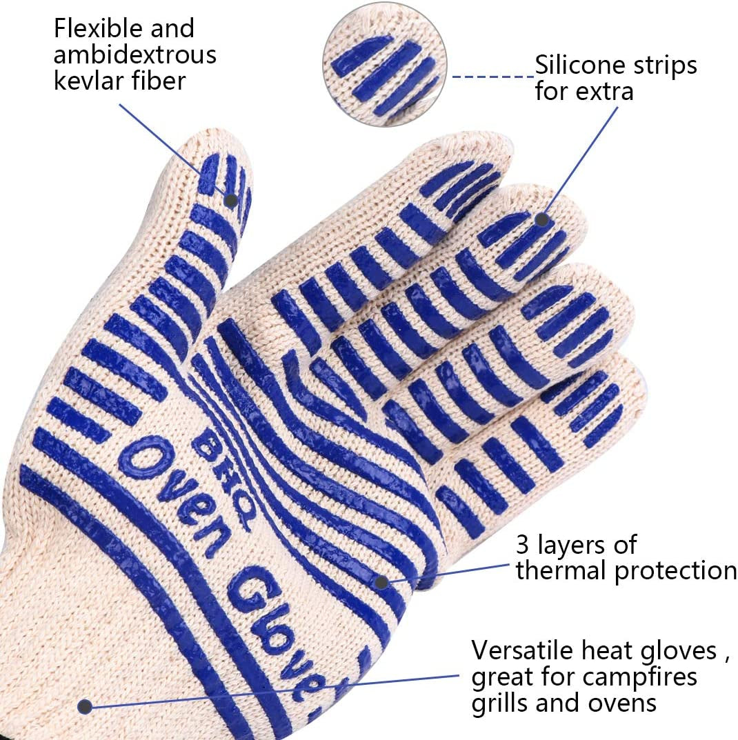 Extreme Heat Resistant Oven Gloves -Oven Mitt Hand Protection from Air Fryer Cooking Gloves for BBQ Grilling Baking Cutting Welding Smoker Fireplace Party Present Christmas Use (Blue)