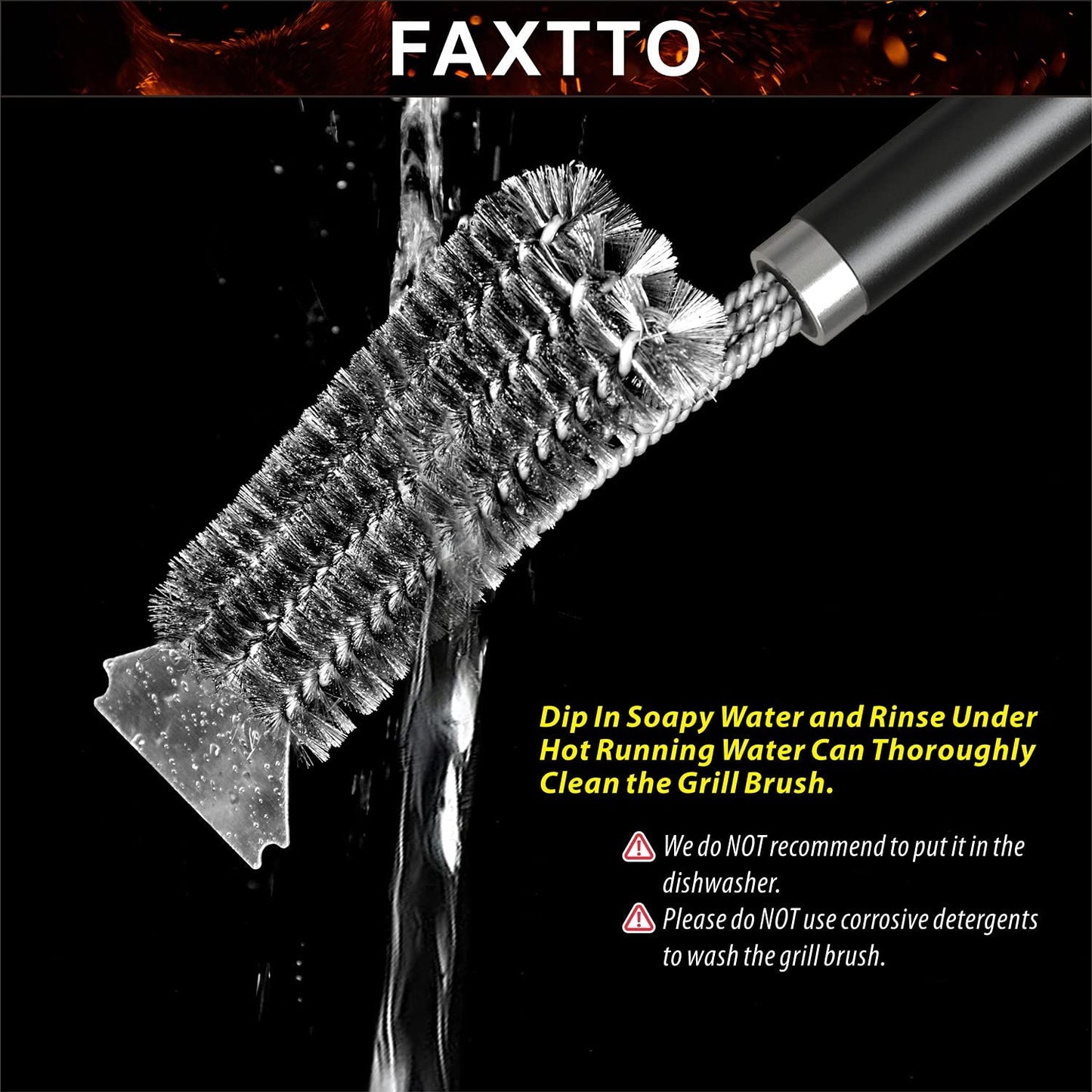 Grill Brush with Extra Strong Long Handle BBQ Cleaner Accessories - Safe Wire BBQ Brush, Triple Barbecue Scrubber Cleaning Brush for Gas/Charcoal Grilling Grates