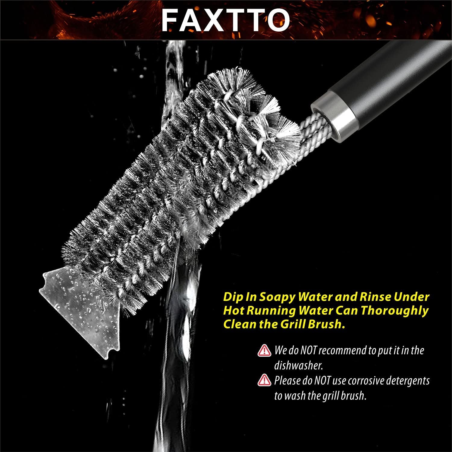 Grill Brush with Extra Strong Long Handle BBQ Cleaner Accessories - Safe Wire BBQ Brush, Triple Barbecue Scrubber Cleaning Brush for Gas/Charcoal Grilling Grates