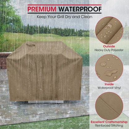 Unicook Grill Cover 60 Inch, Heavy Duty Waterproof Gas BBQ Cover with Sealed Seam, Rip and Fade Resistant BBQ Grill Cover, Compatible with Weber Charbroil and More Grills up to 58 Inch, Neutral Taupe