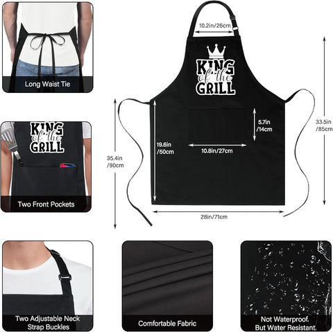 Image of 100% Cotton Funny Aprons King of the Grill with 2 Pockets BBQ Grilling Adjustable Bib Aprons Gifts for Men Husband Dad Friends Father