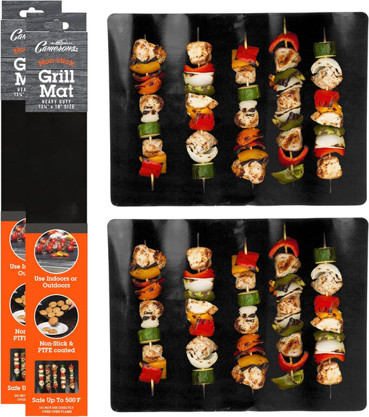 Grilling Mat 2 Pack (13.25"X18")- Heavy Duty 100% Non-Stick Reusable BBQ Grilling Sheet & Pan Liner - Use in Outdoor Barbecue Grill & Indoor Oven - Heat Safe up to 500° F - Great Gift for Father'S Day