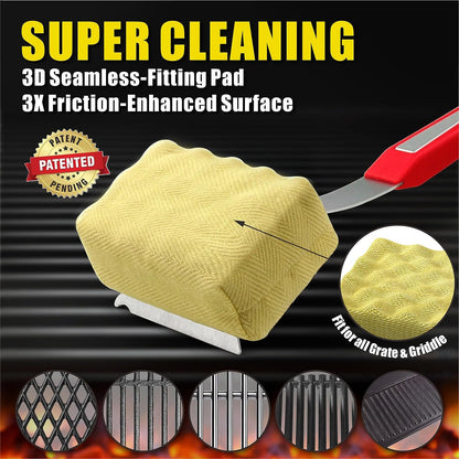 Grill Brush Bristle Free. [Rescue-Upgraded] BBQ Replaceable Cleaning Head, Unique Seamless-Fitting Scraper Tools for Cast Iron/Stainless-Steel Grates, Safe Barbecue Grill Cleaner-Red