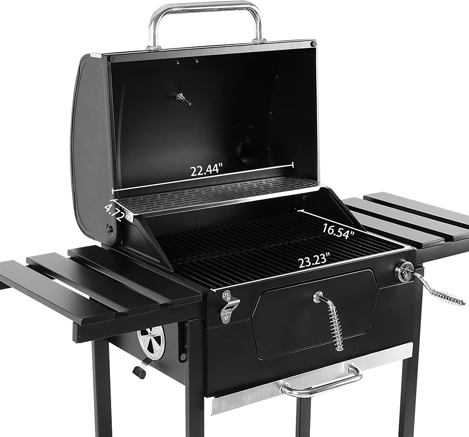 CD1824EN 24” Charcoal Grill Outdoor Smoker with Side Tables Backyard Griller Party BBQ Picnic Patio Cooking, Black