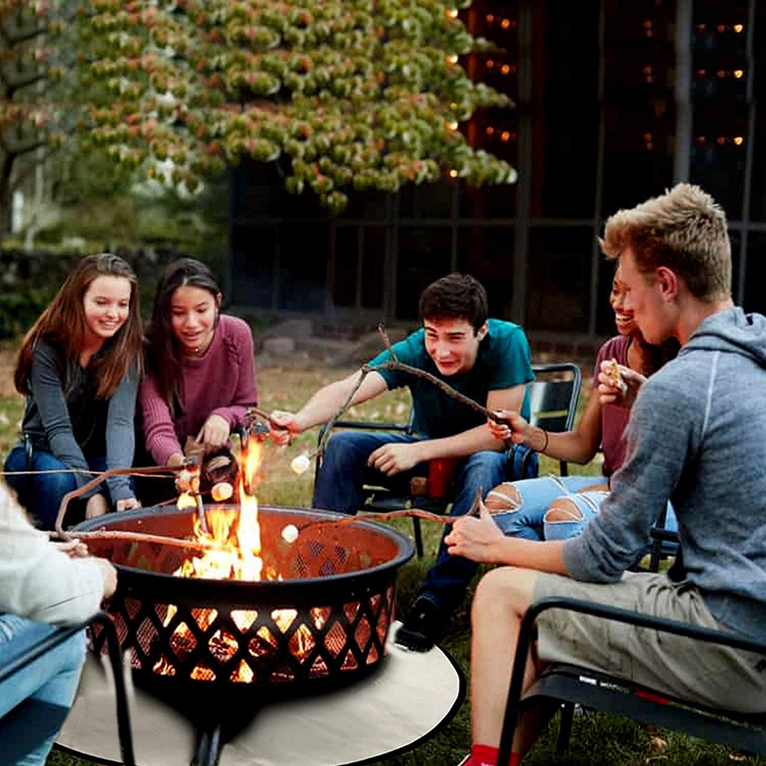 Fire Pit Mat - round Fireproof Mat for under Fire Pit - Easy to Clean Heat Resistant under Grill Mats for Outdoor Grill - Heat Shield Rug Great as a Grill Mat, Smoker Pad, on Patio (24 In)