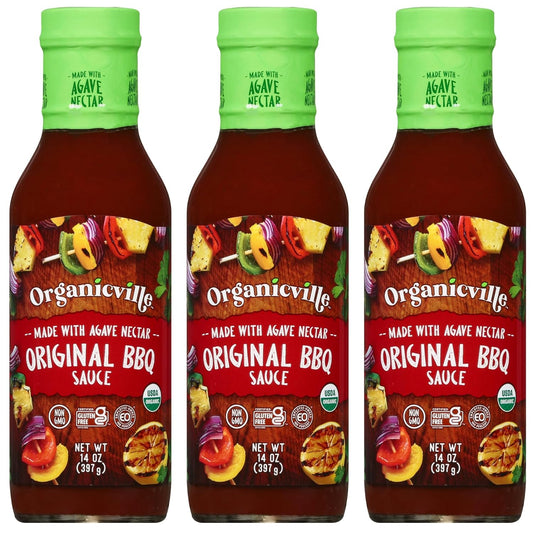 Organicville Original BBQ Sauce - Barbeque Sauce, Sweet, Smoky Flavor, Gluten Free, Vegan, Organic, Non-Gmo, Vegan Barbeque Sauce, Gluten Free Barbeque Sauce, Made with Agave Nectar - 14 Oz, 3-Pack