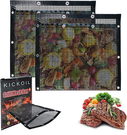 Large BBQ Mesh Grill Bags Set 2 Reusable Non-Stick Grill Bag for Charcoal Gas Electric Grills&Smokers Pitmasters Heat Resistant Barbecue Bag Vegetables Grilling Pouches Grill Accessories BBQ Tools
