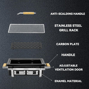 Onlyfire Charcoal BBQ Grill Hibachi Grill with Grid Lifter, Rectangular Portable Grill with Stainless Steel Griill Grate, BBQ Grill for Outdoor Camping Picnic Patio Backyard Cooking, 16 X 9 Inch Black