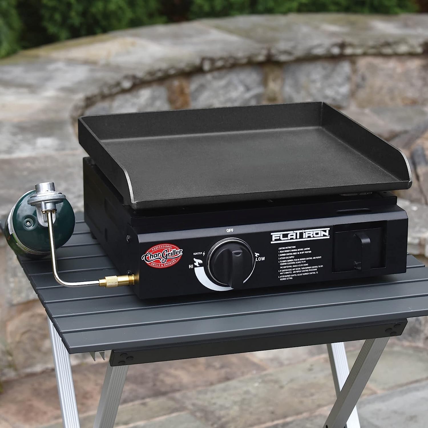 E8217 Flat Iron Portable Table Top 17” Gas Griddle Propane Grill, Black