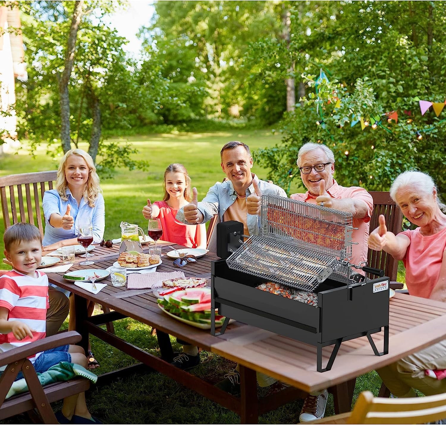 Onlyfire 2 in 1 Charcoal Grill Rotisserie Kit with 3 Stainless Steel Rotating Baskets and 24 in Grill Grate, Auto Swivel BBQ Roasting Machine for Outdoor Patio Backyard, Multi-Functional Camping Grill