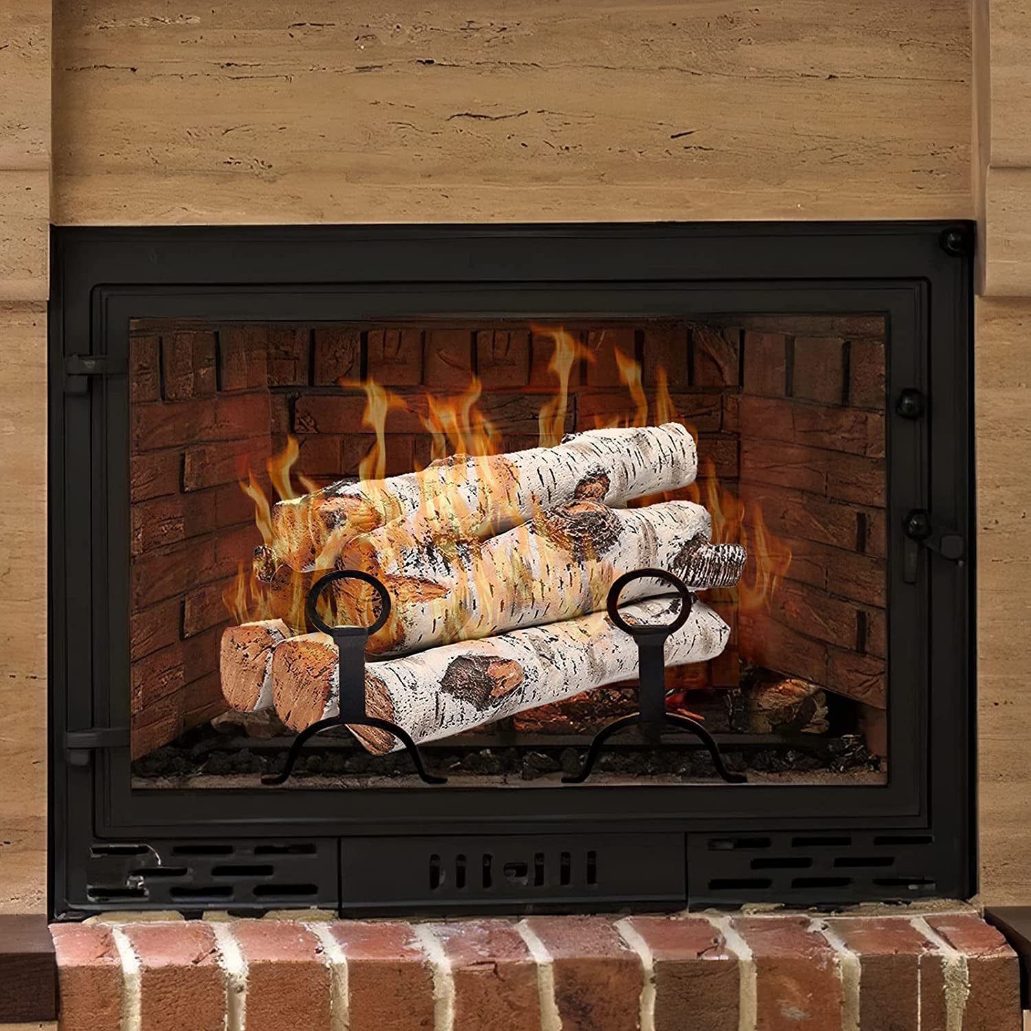 Gas Fireplace Logs Set Ceramic White Birch for Intdoor Inserts, Vented, Propane, Electric Gas Fireplaces, Outdoor Firebowl, Linear Fire Pits Ceramic Fiber Fake Wood Logs,Fireplace Decor, 6Pcs