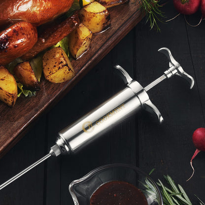 JY COOKMENT Meat Injector Syringe - Flavor Injector with 3 Stainless Steel Professional Needles;2Pcs Cleaning Brush for BBQ Grill Smoker 2-Oz Large Capacity Barrel