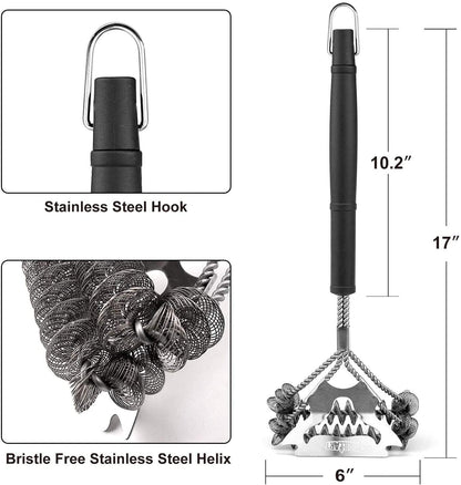 Grill Brush for Outdoor Grill Bristle Free - Safe BBQ Grill Cleaner Brush - 17" BBQ Brush for Grill Cleaning Kit -Stainless Grill Cleaning Brush BBQ Grill Accessories Tools- Gifts for Men Dad