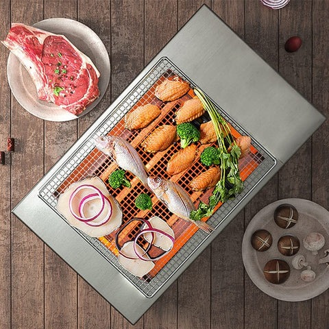 Image of Indoor Barbecue Electric Grill, Indoor Smokeless Grill Indoor Yakitori Grill Hibachi Grill Commercial and Family Use Griddle Korean BBQ Grill, Suit for Cafe Restaurant Party Buffet 120V,1800W