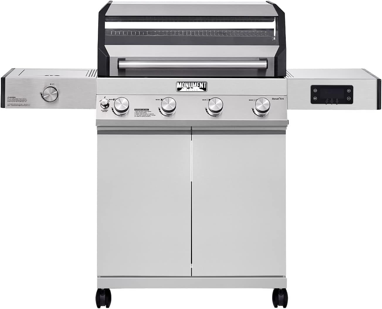 Monument Grills Denali D405 4-Burner Liquid Propane Gas Smart Bbq Grill Stainless Steel with Smart Technology, Side Burner and LED Controls
