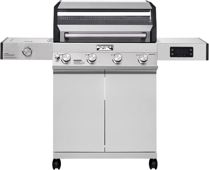 Monument Grills Denali D405 4-Burner Liquid Propane Gas Smart Bbq Grill Stainless Steel with Smart Technology, Side Burner and LED Controls