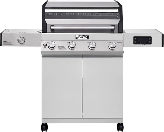 Monument Grills Denali D405 4-Burner Liquid Propane Gas Smart Bbq Grill Stainless Steel with Smart Technology, Side Burner and LED Controls