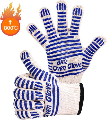Extreme Heat Resistant Oven Gloves -Oven Mitt Hand Protection from Air Fryer Cooking Gloves for BBQ Grilling Baking Cutting Welding Smoker Fireplace Party Present Christmas Use (Blue)