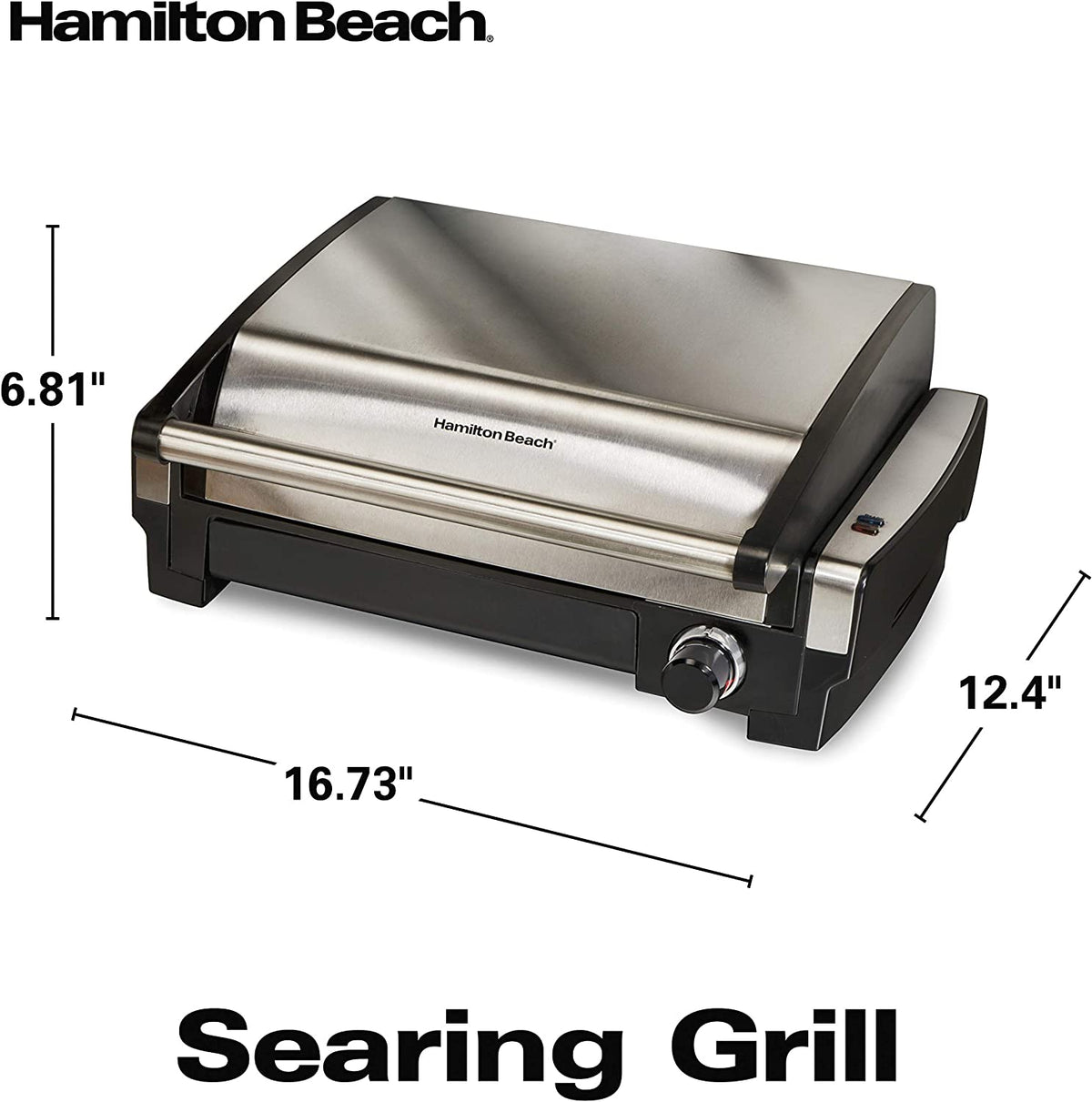 Electric Indoor Searing Grill with Adjustable Temperature Control to 450F, Removable Nonstick Grate, 118 Sq. In. Surface Serves 6, Stainless Steel