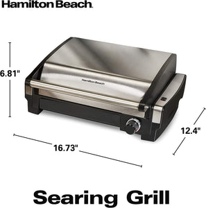 Electric Indoor Searing Grill with Adjustable Temperature Control to 450F, Removable Nonstick Grate, 118 Sq. In. Surface Serves 6, Stainless Steel