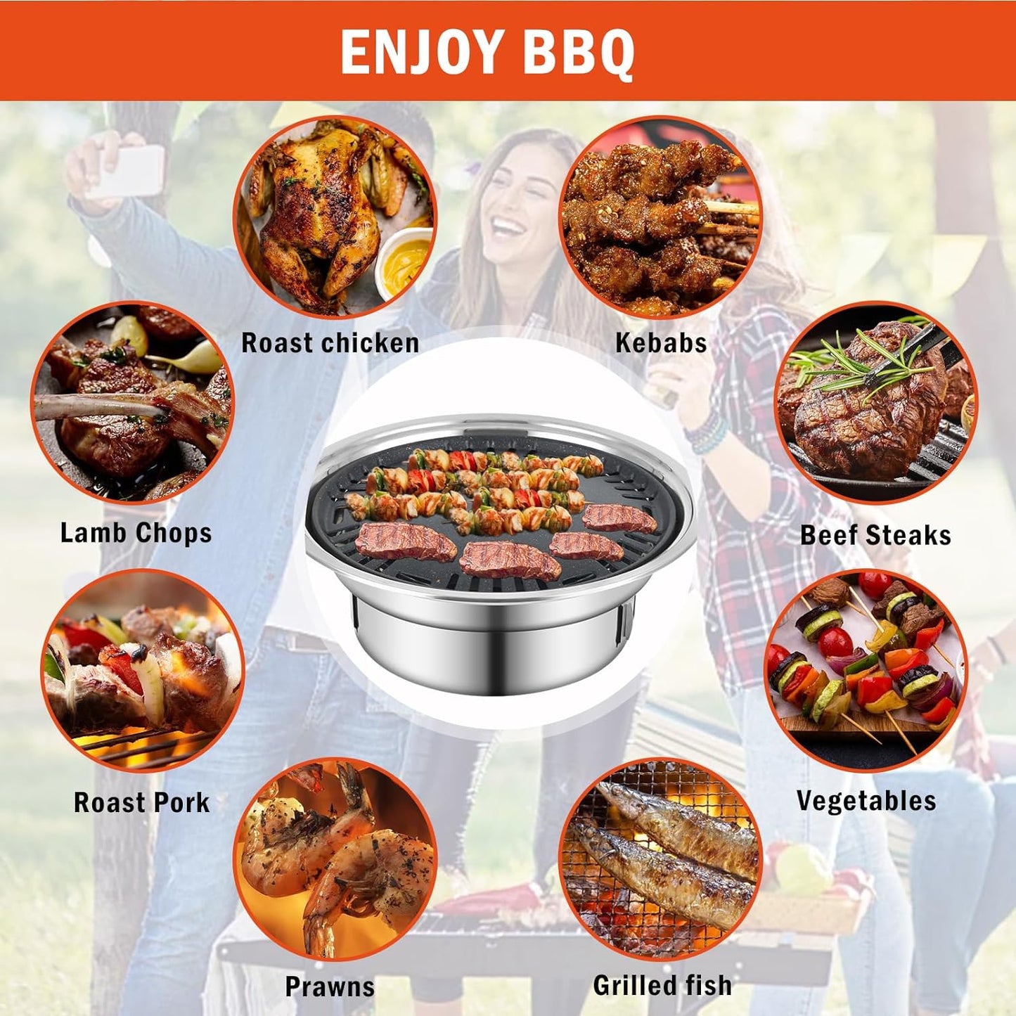 Panghuhu88 Korean BBQ Grill,Portable Household Charcoal Barbecue Grill, Non-Stick round Carbon Barbecue Grill with Insulation Pad Camping Grill Stove for Outdoor and Picnic