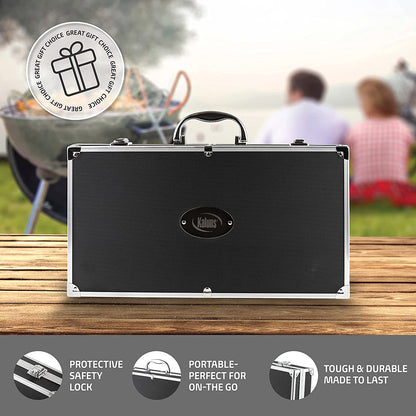 Kaluns BBQ Grilling Accessories, Grilling Gifts for Men Dad, Grill Tools for Outdoor Grill, Heavy Duty Stainless Steel Grill Set with Aluminum Case and Apron, Christmas BBQ Gifts for Men, Women