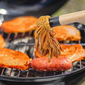 Danzix 2 Pack BBQ Basting Mop, Professional Barbecue Sauce Large Mop with Wood Handle Washable Head with 2 Pack Extra Replacement Heads for Cooking Roasting Grilling