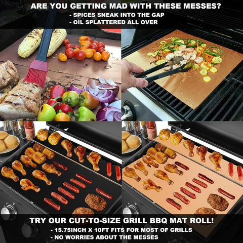 Image of BBQ Grill Mat Roll, Cut to Size Grill Mats for Outdoor Grill, Non-Stick Grill Accessories for Gas, Charcoal, Electric Grill(Black - 15.75IN X 10FT)