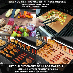 BBQ Grill Mat Roll, Cut to Size Grill Mats for Outdoor Grill, Non-Stick Grill Accessories for Gas, Charcoal, Electric Grill(Black - 15.75IN X 10FT)